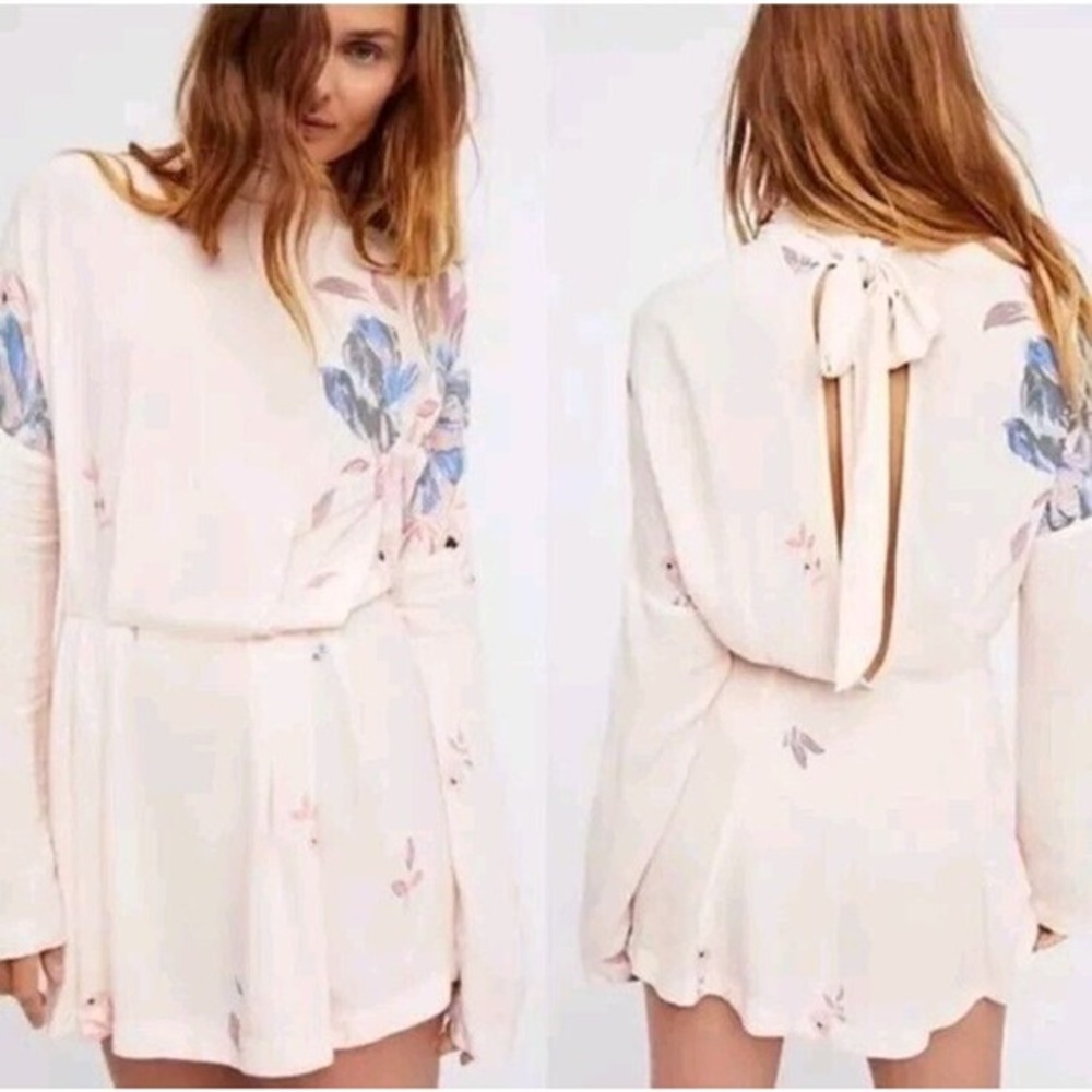 Free People Top Womens‎ Size XS Tunic Blouse Open Back Light Pink Floral